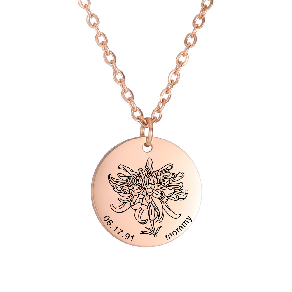 Personalized Engraved Floral Necklace