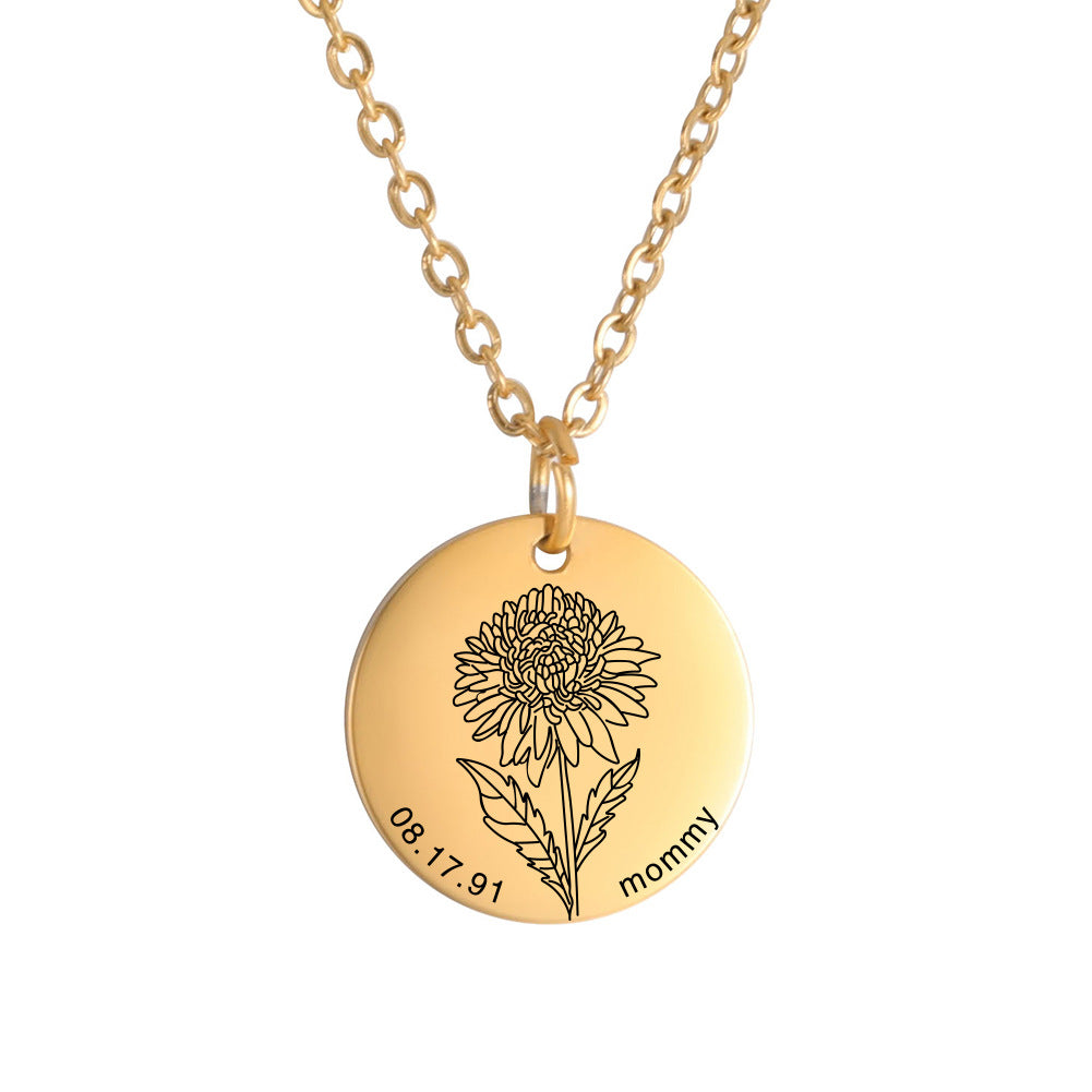 Personalized Engraved Floral Necklace