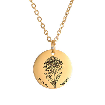 Personalized Engraved Floral Necklace