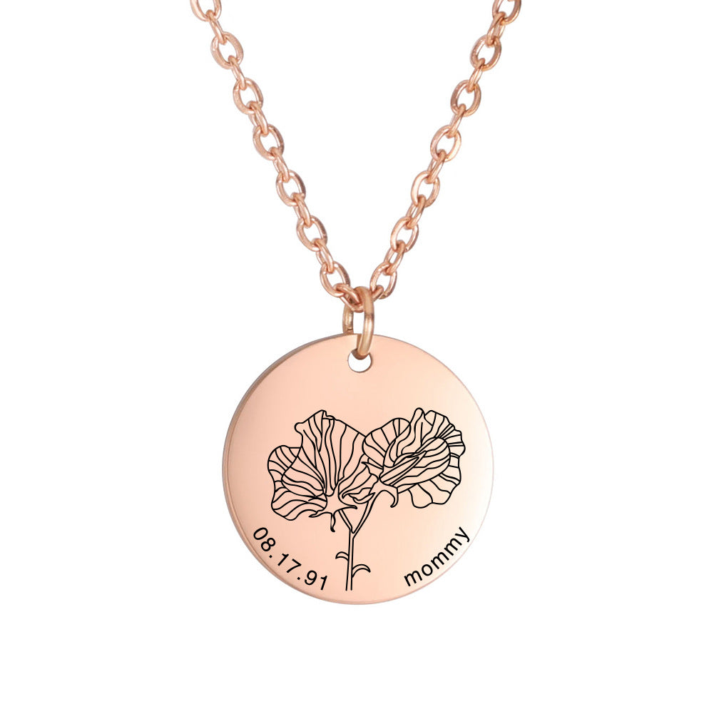 Personalized Engraved Floral Necklace