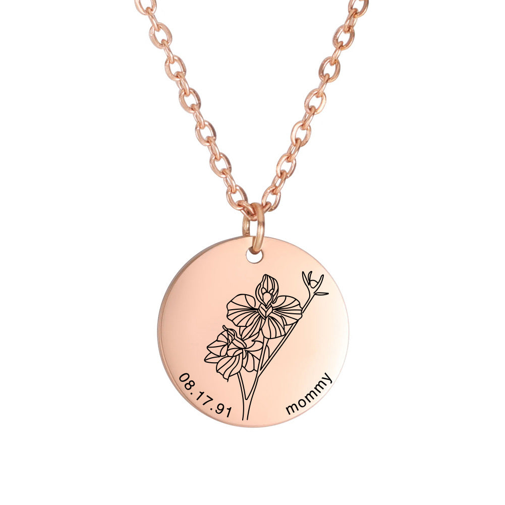 Personalized Engraved Floral Necklace