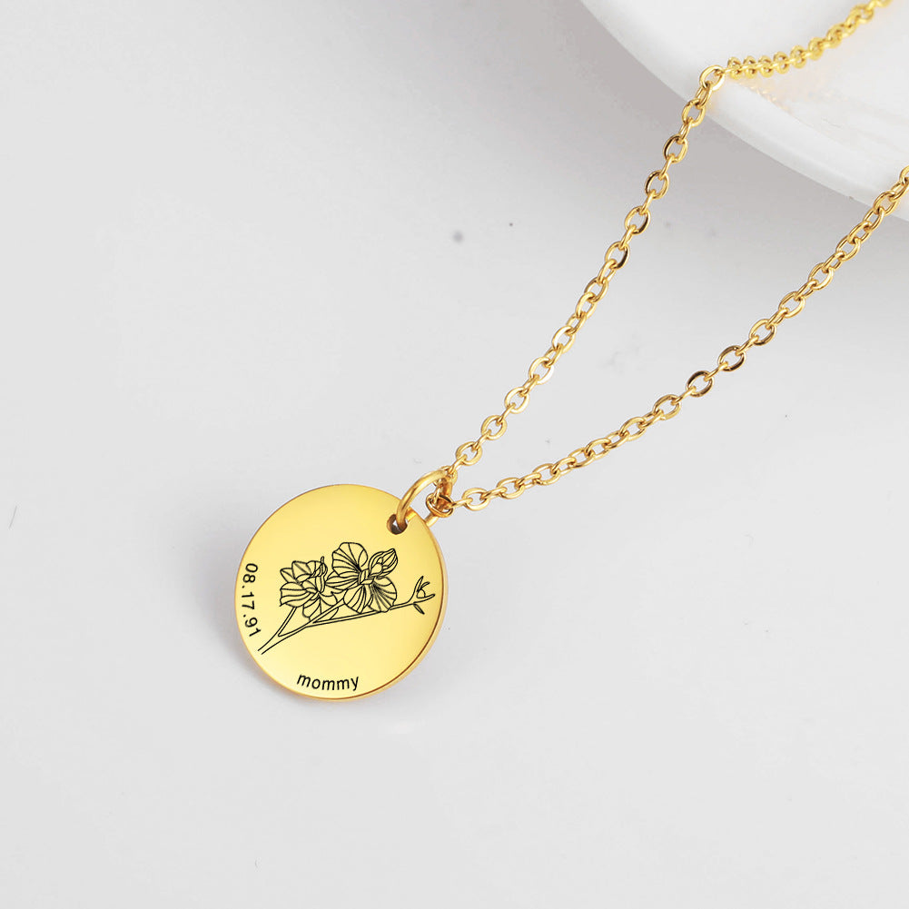 Personalized Engraved Floral Necklace