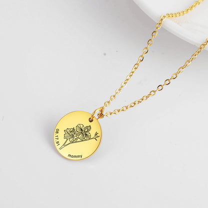 Personalized Engraved Floral Necklace