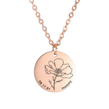 Personalized Engraved Floral Necklace