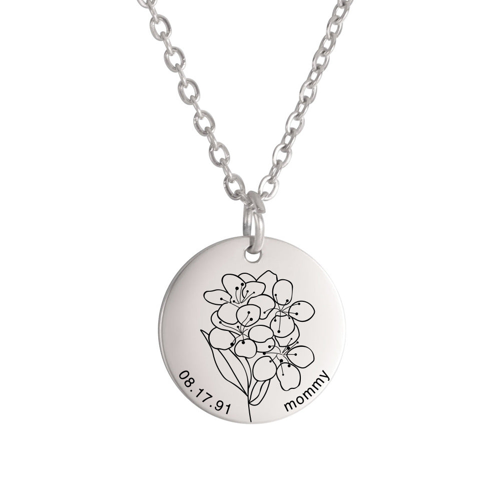Personalized Engraved Floral Necklace