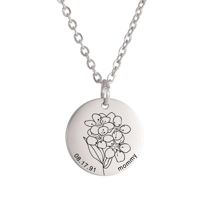 Personalized Engraved Floral Necklace