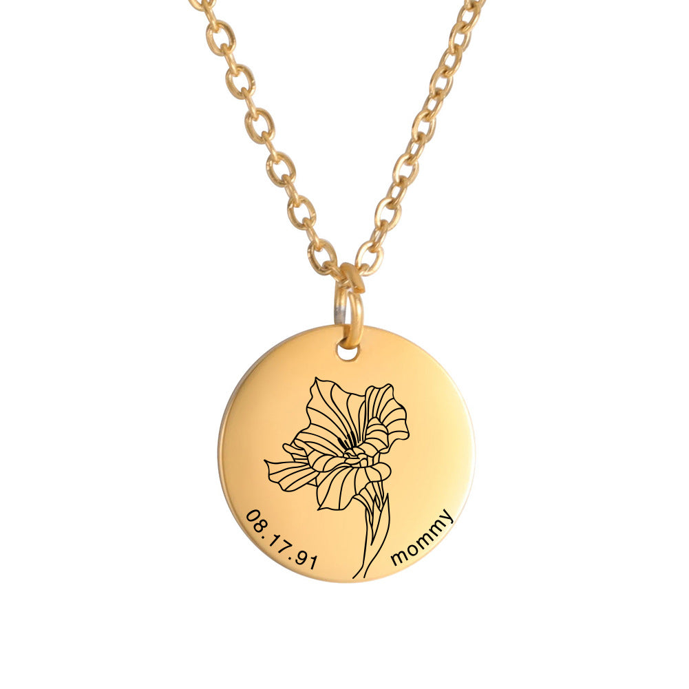 Personalized Engraved Floral Necklace