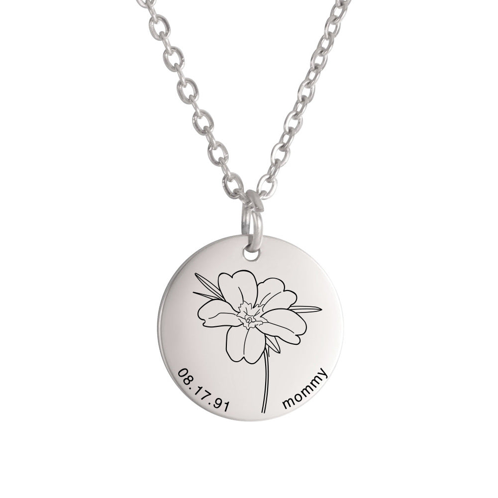 Personalized Engraved Floral Necklace