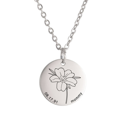 Personalized Engraved Floral Necklace