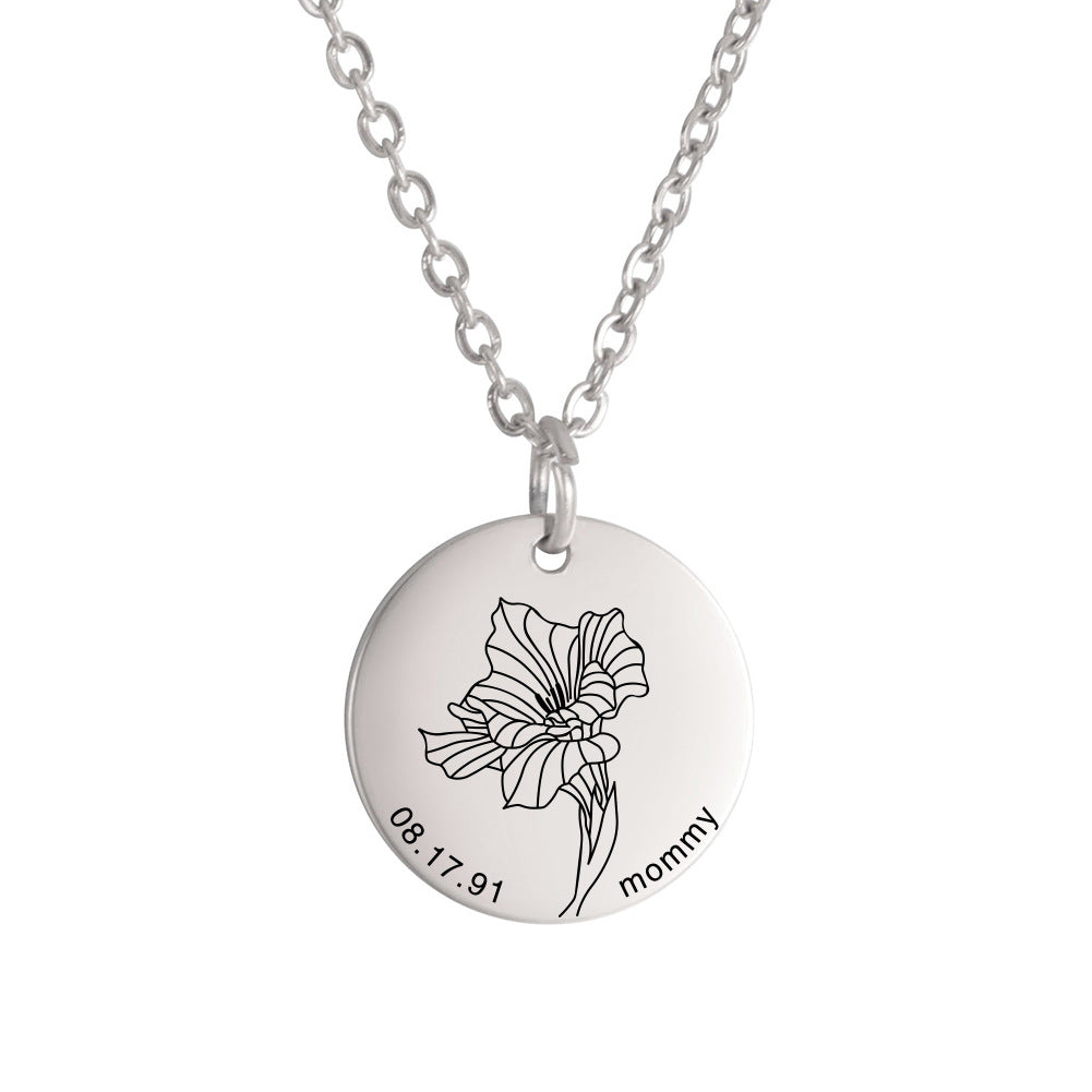 Personalized Engraved Floral Necklace