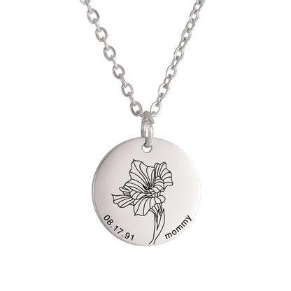 Personalized Engraved Floral Necklace