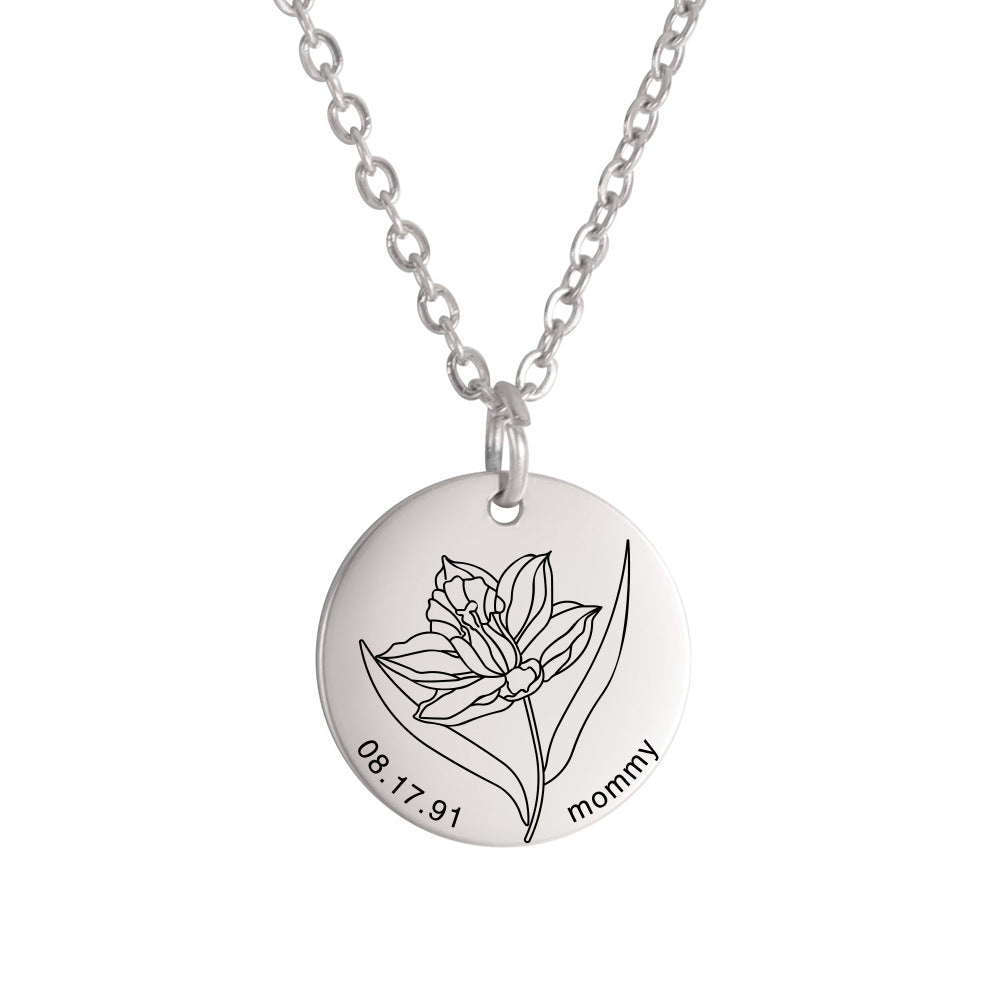 Personalized Engraved Floral Necklace