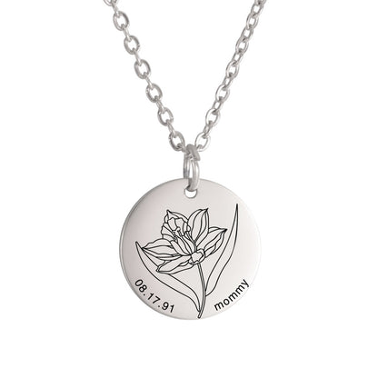 Personalized Engraved Floral Necklace