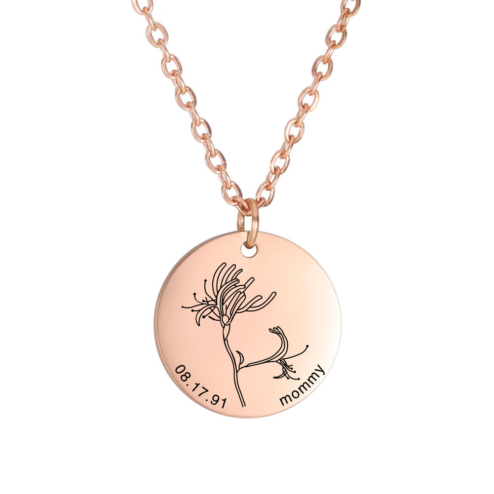 Personalized Engraved Floral Necklace