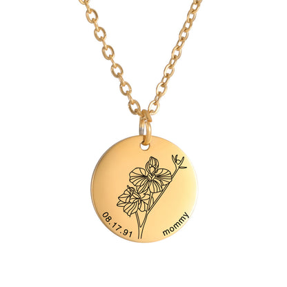 Personalized Engraved Floral Necklace