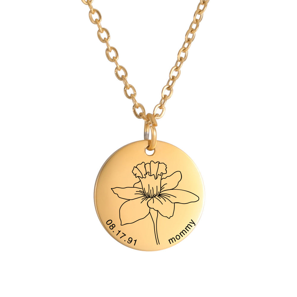 Personalized Engraved Floral Necklace