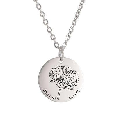 Personalized Engraved Floral Necklace