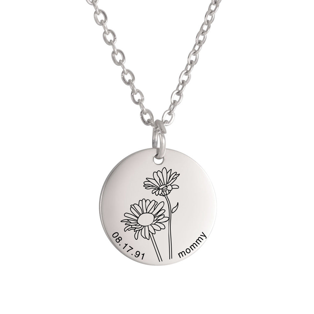 Personalized Engraved Floral Necklace