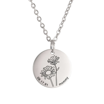 Personalized Engraved Floral Necklace