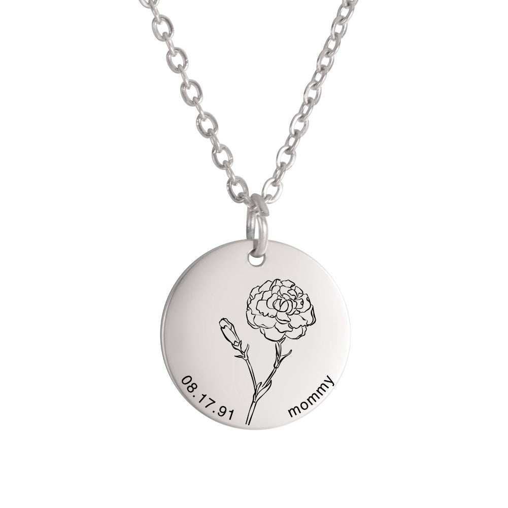 Personalized Engraved Floral Necklace