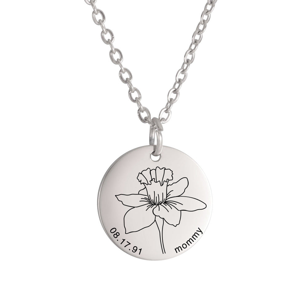 Personalized Engraved Floral Necklace