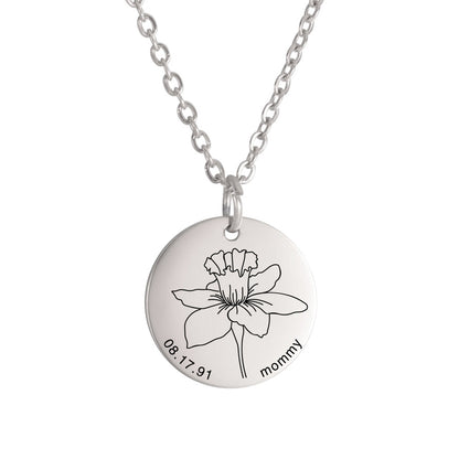 Personalized Engraved Floral Necklace