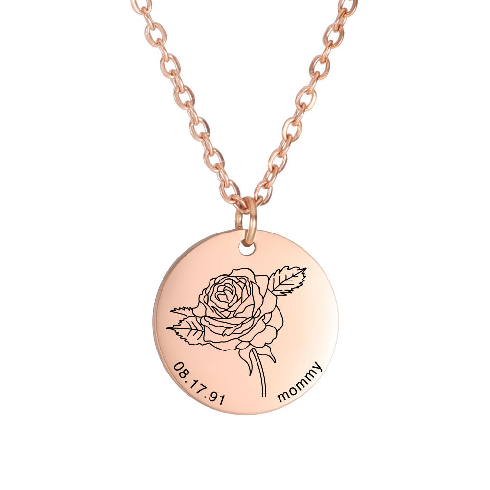 Personalized Engraved Floral Necklace