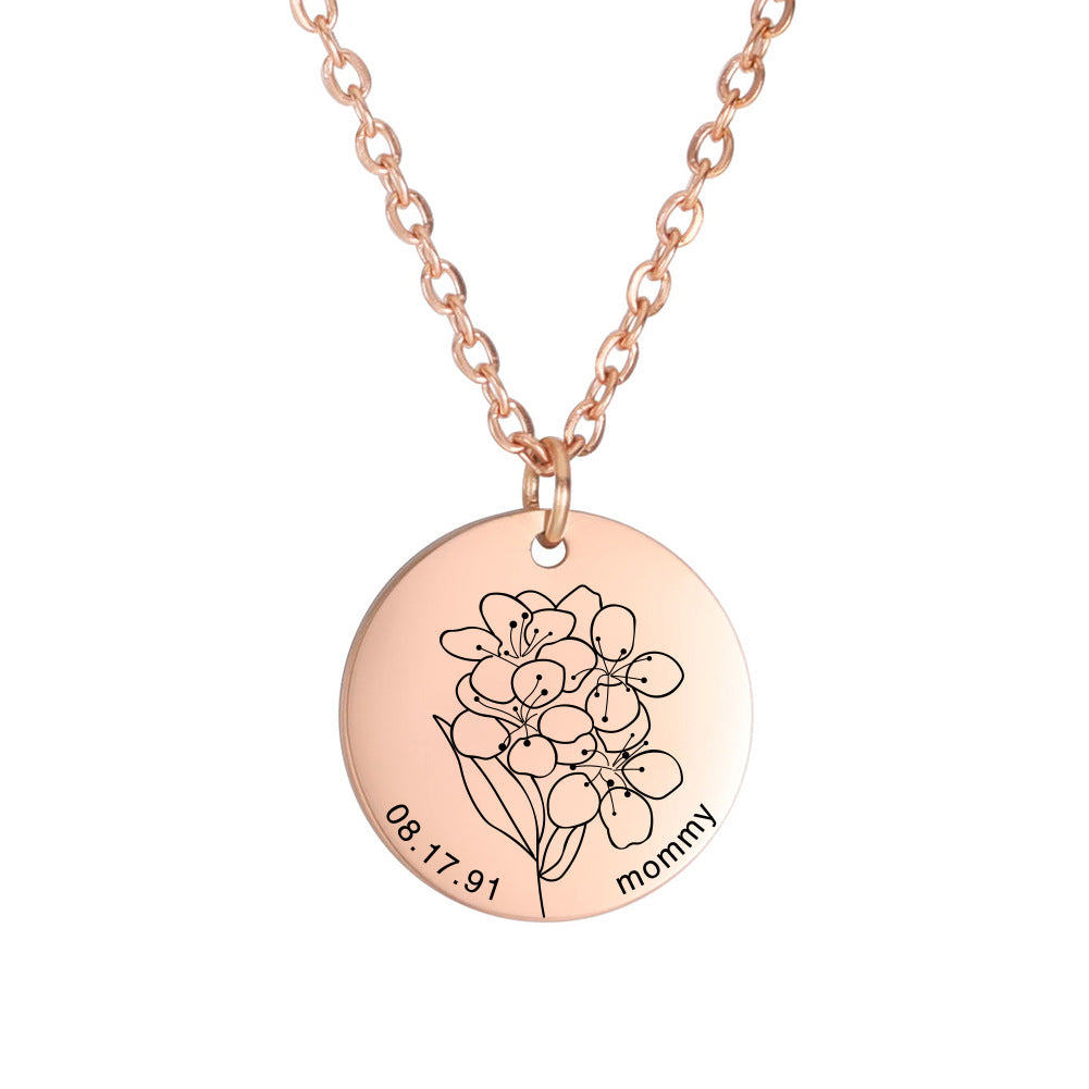Personalized Engraved Floral Necklace