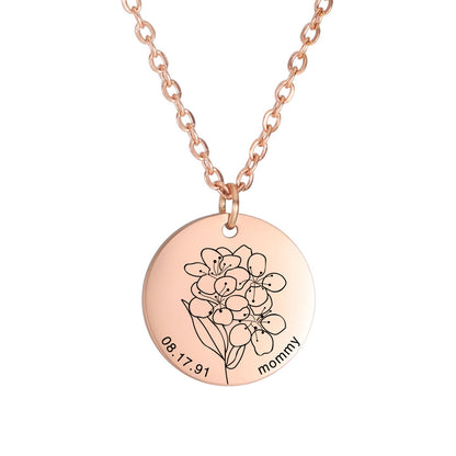 Personalized Engraved Floral Necklace