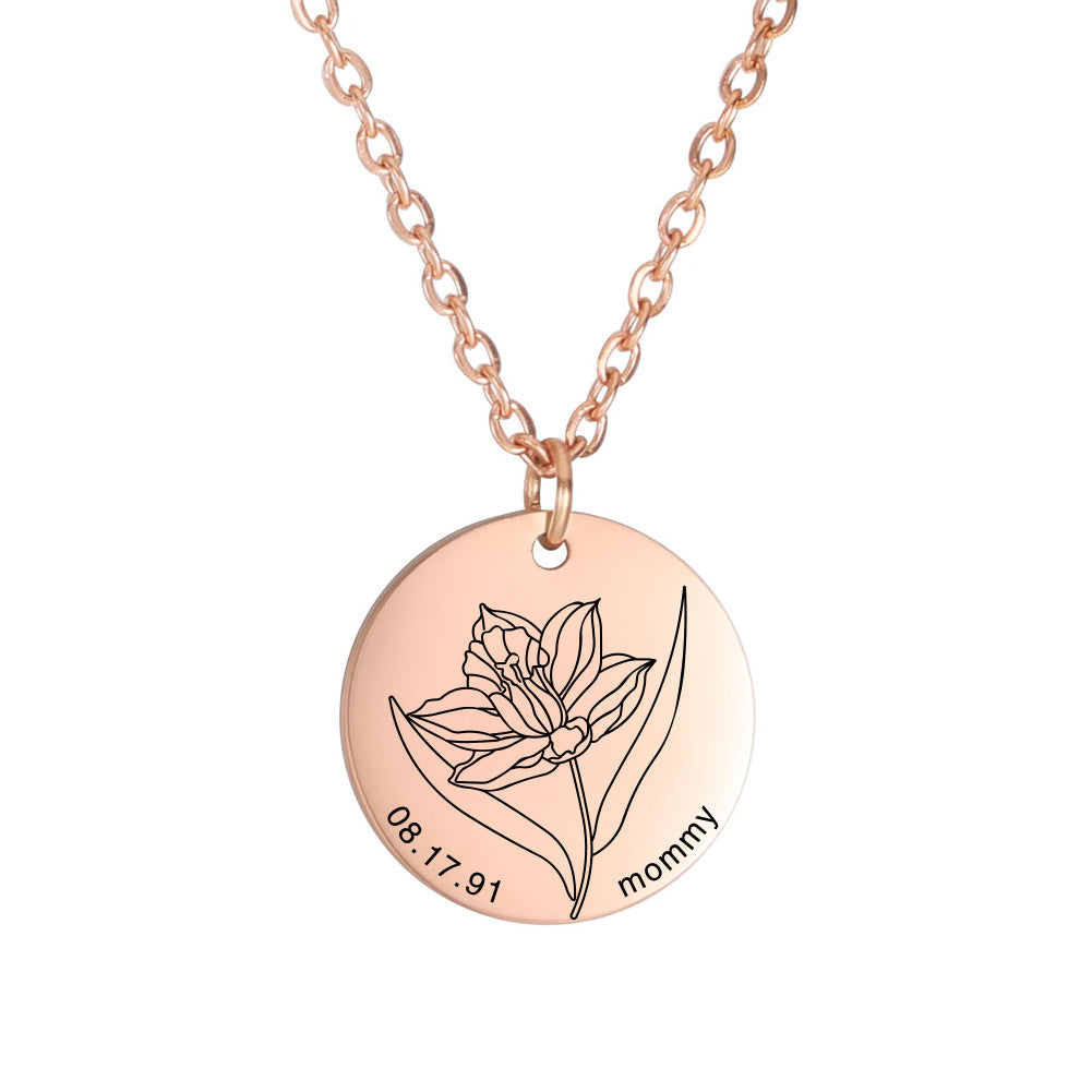 Personalized Engraved Floral Necklace