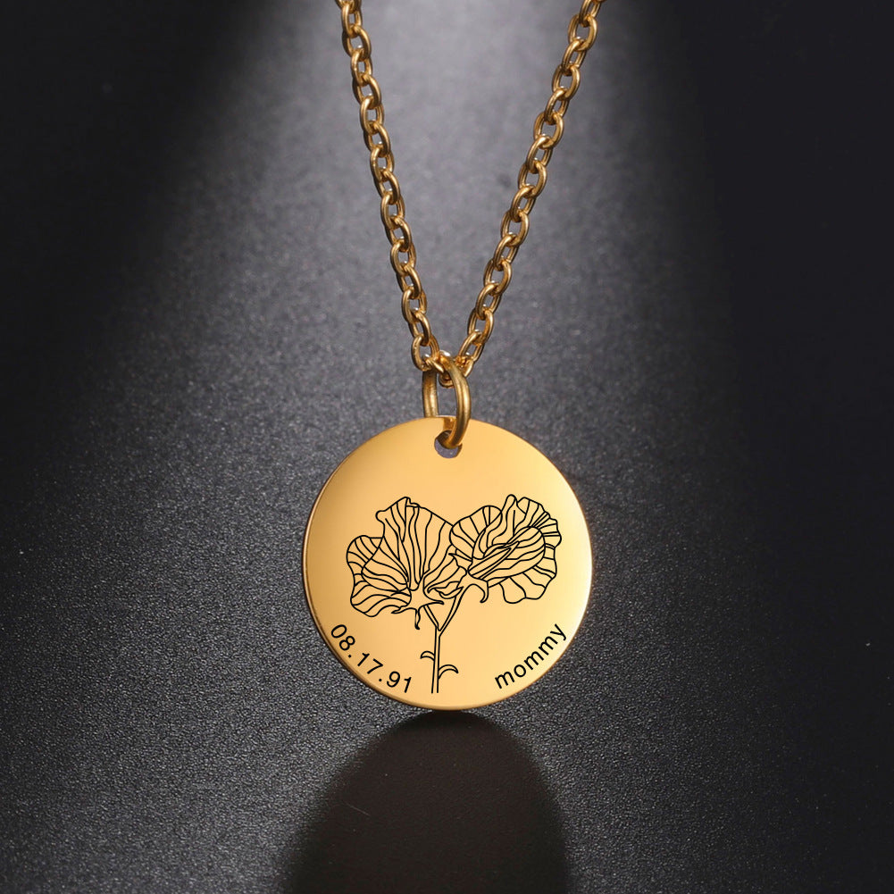 Personalized Engraved Floral Necklace