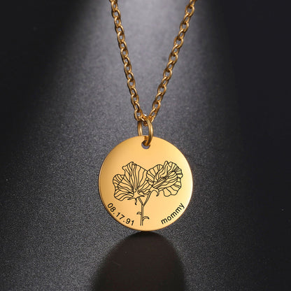 Personalized Engraved Floral Necklace