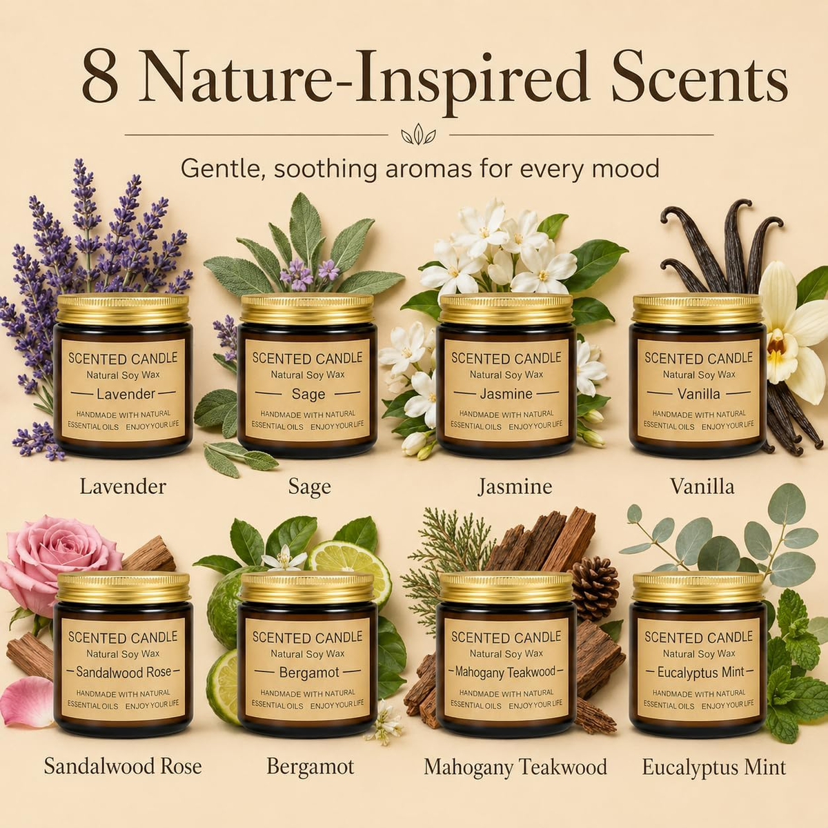 8 Pack Scented Candles, Natural Soy Wax with Elegant Packaging - Reassuring Gifts for Women and Men, Suitable for Valentine'S Day, Mother'S Day and Christmas
