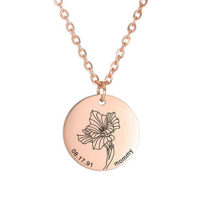 Personalized Engraved Floral Necklace