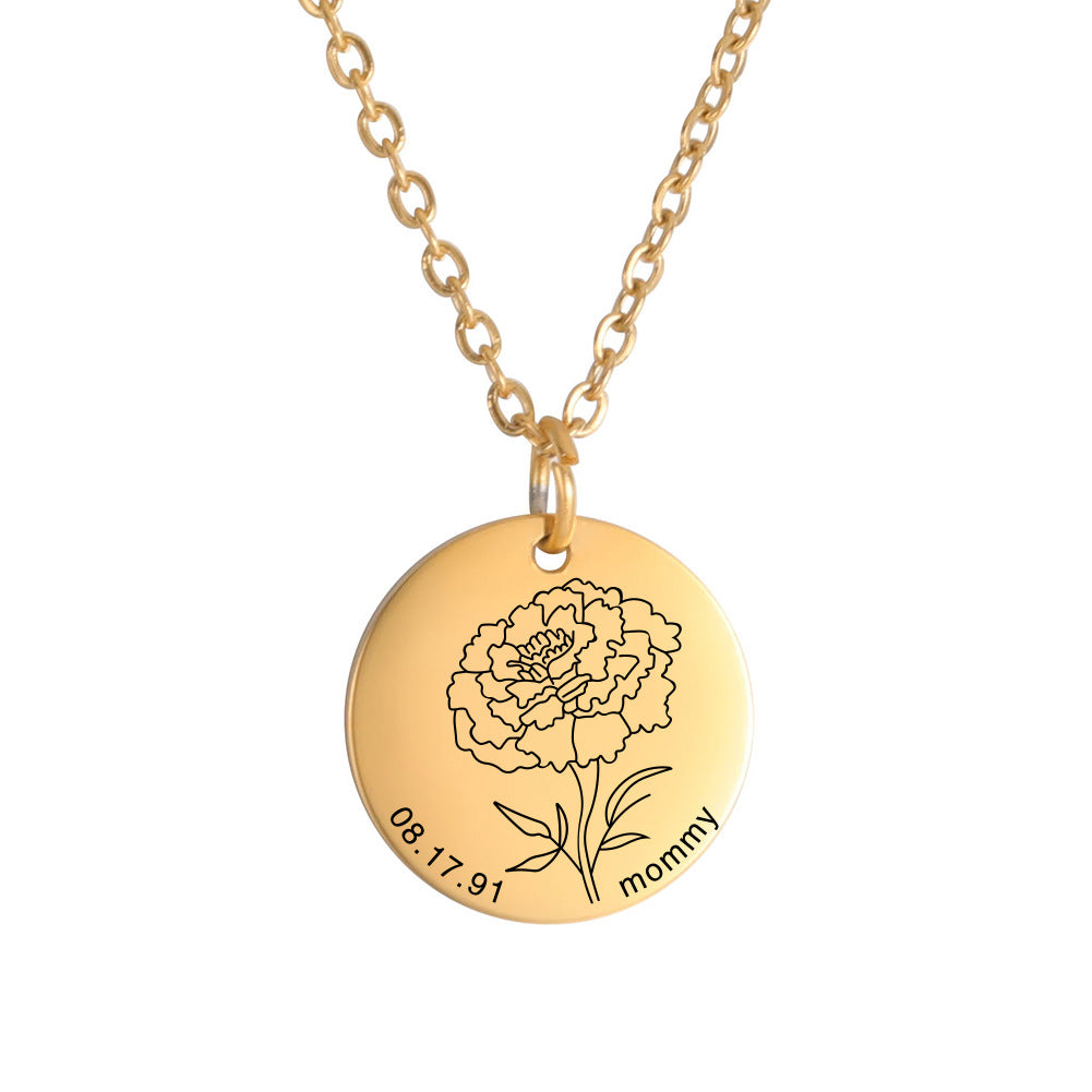 Personalized Engraved Floral Necklace
