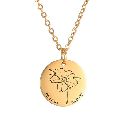 Personalized Engraved Floral Necklace