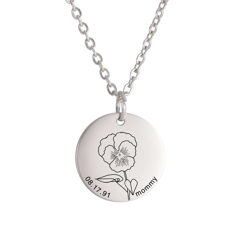 Personalized Engraved Floral Necklace