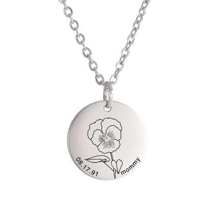 Personalized Engraved Floral Necklace