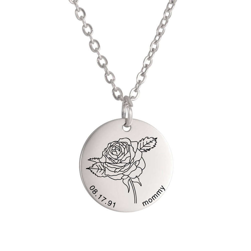 Personalized Engraved Floral Necklace