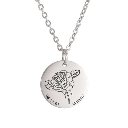 Personalized Engraved Floral Necklace