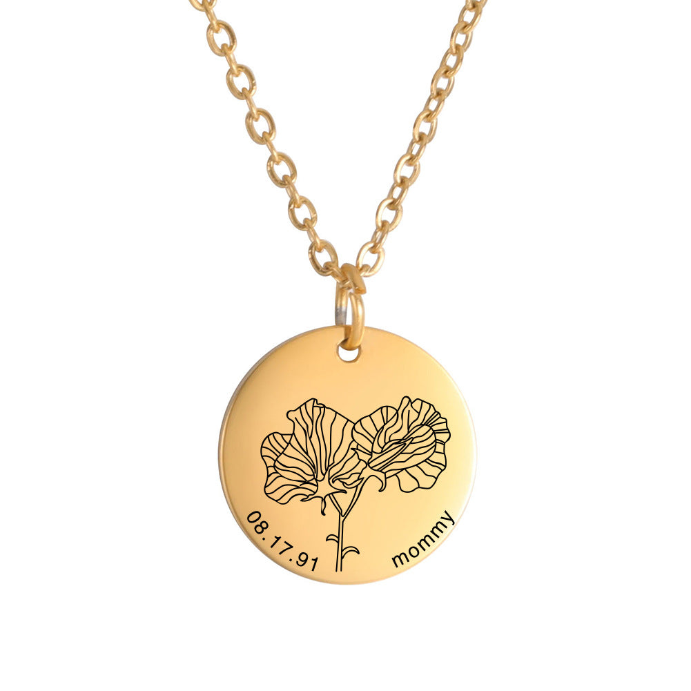 Personalized Engraved Floral Necklace