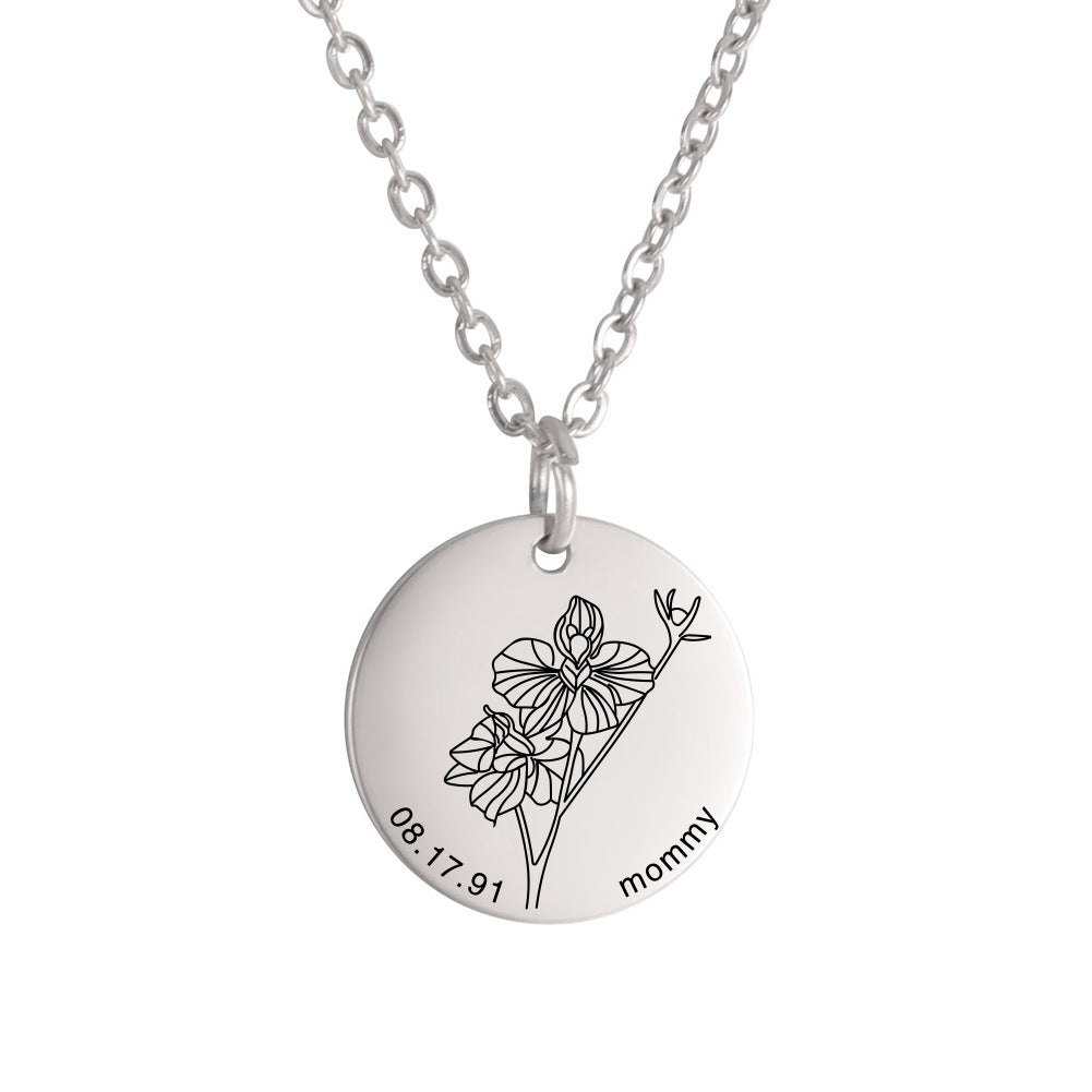 Personalized Engraved Floral Necklace