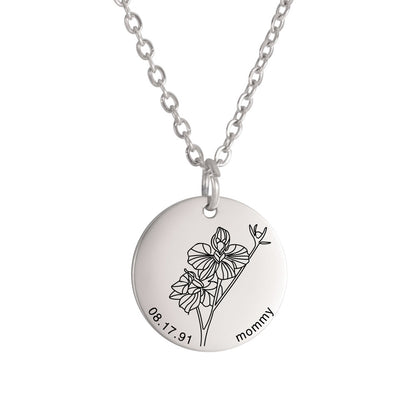 Personalized Engraved Floral Necklace