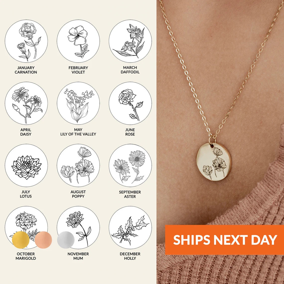 Personalized Birth Flower Necklace