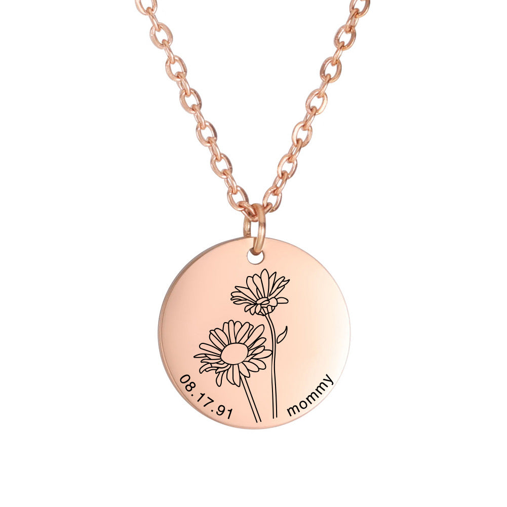 Personalized Engraved Floral Necklace