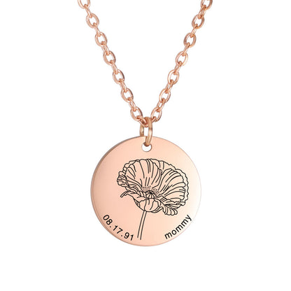 Personalized Engraved Floral Necklace
