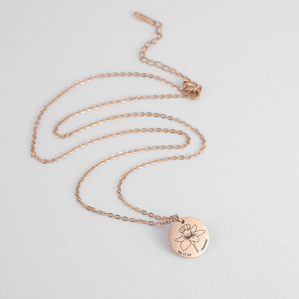 Personalized Engraved Floral Necklace