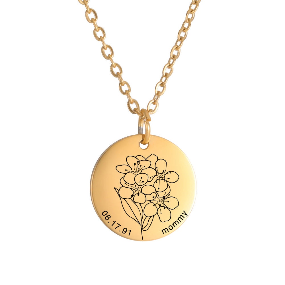 Personalized Engraved Floral Necklace