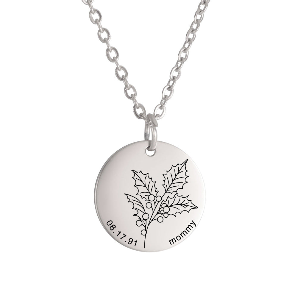 Personalized Engraved Floral Necklace