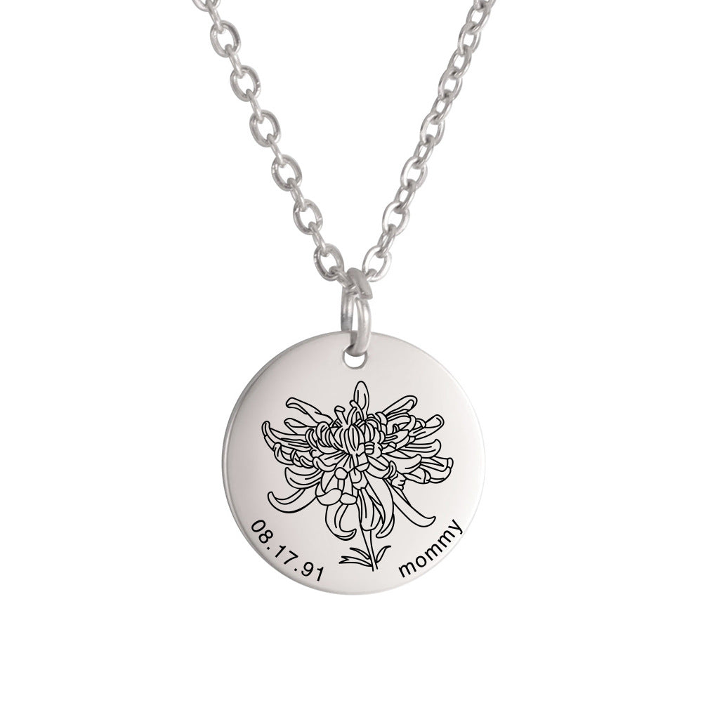 Personalized Engraved Floral Necklace